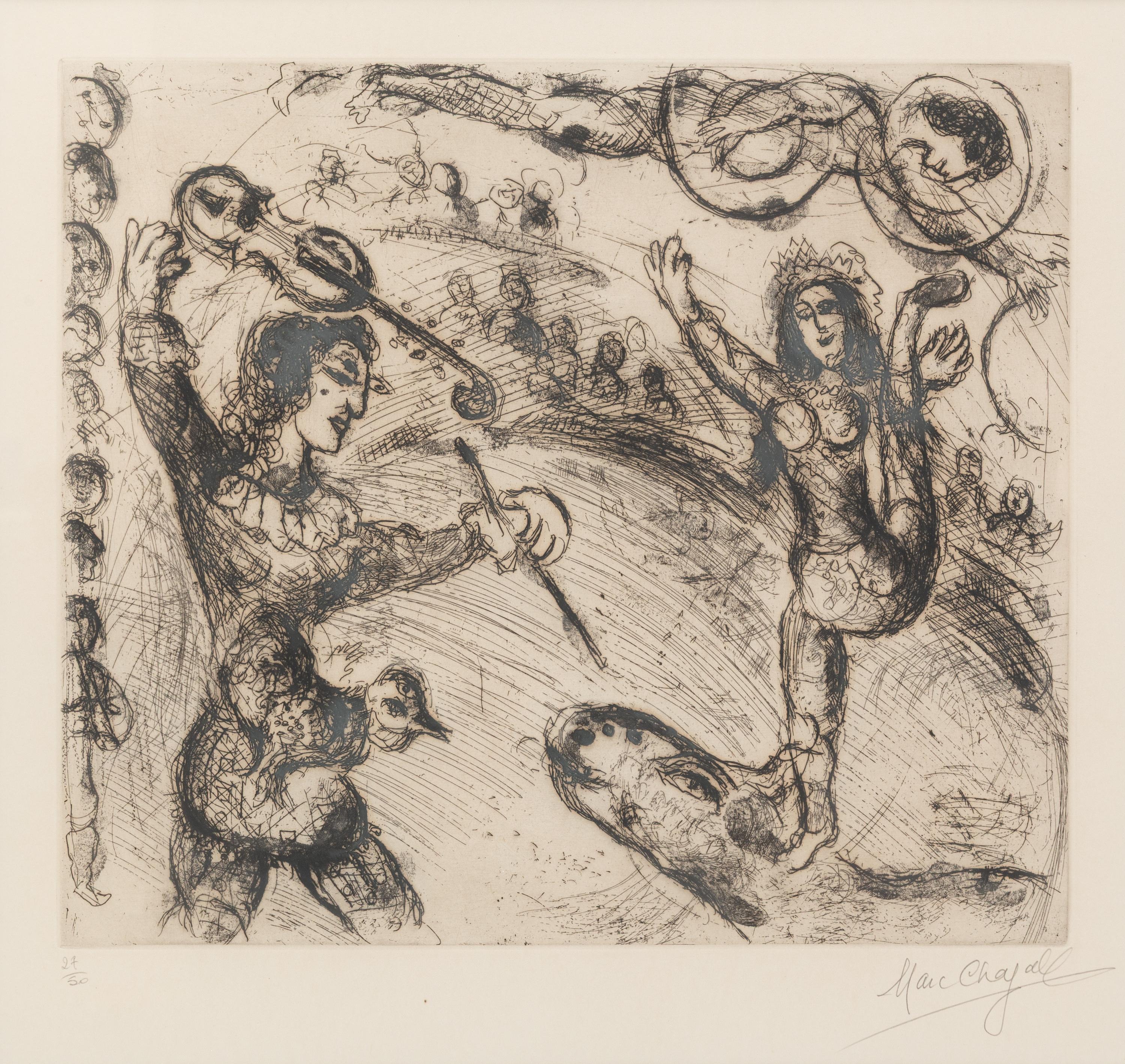 Marc Chagall (Belarusian/French, 1887-1985) — Acrobate et violoniste, 1968