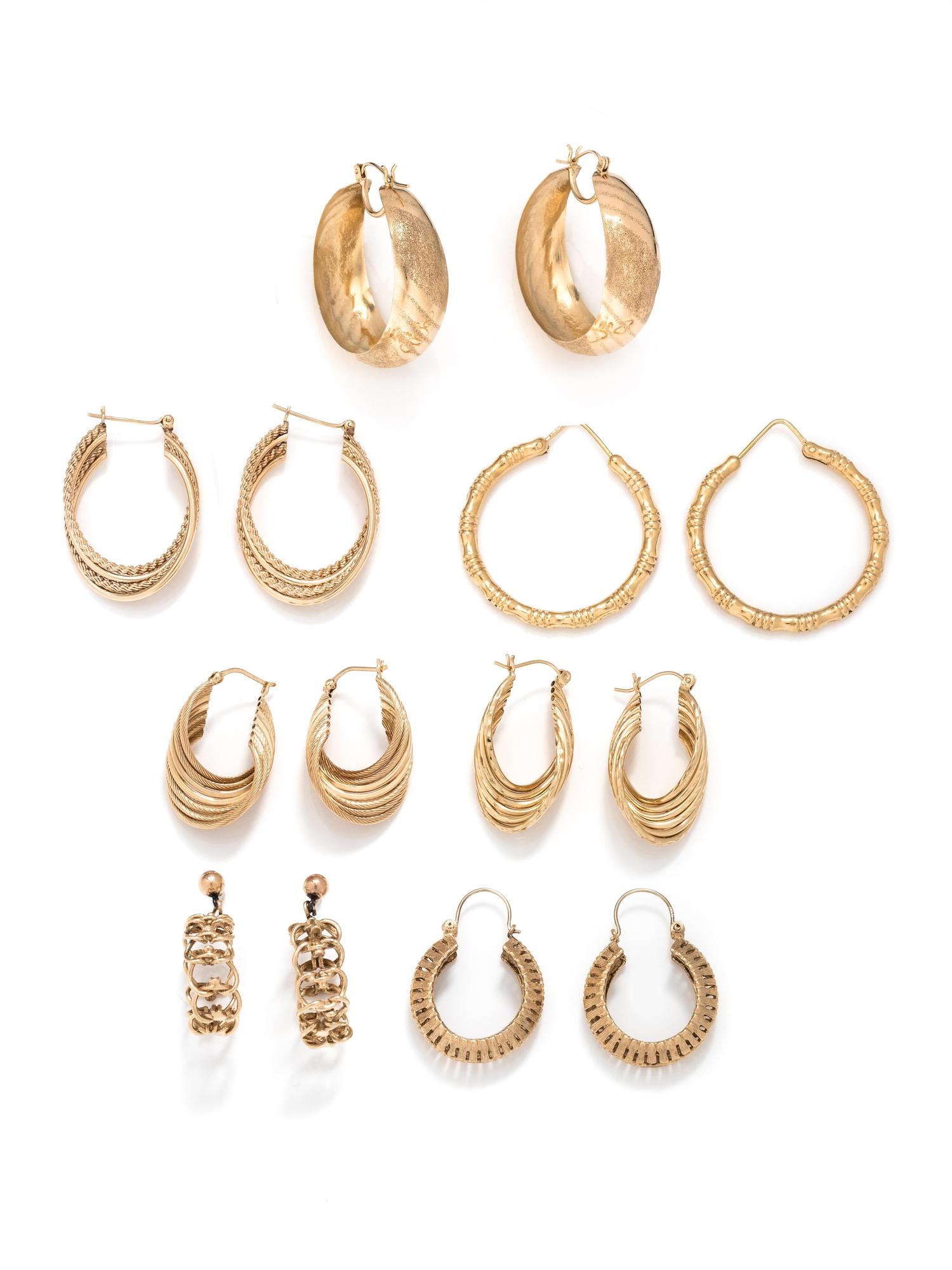 COLLECTION OF YELLOW GOLD HOOP EARRINGS