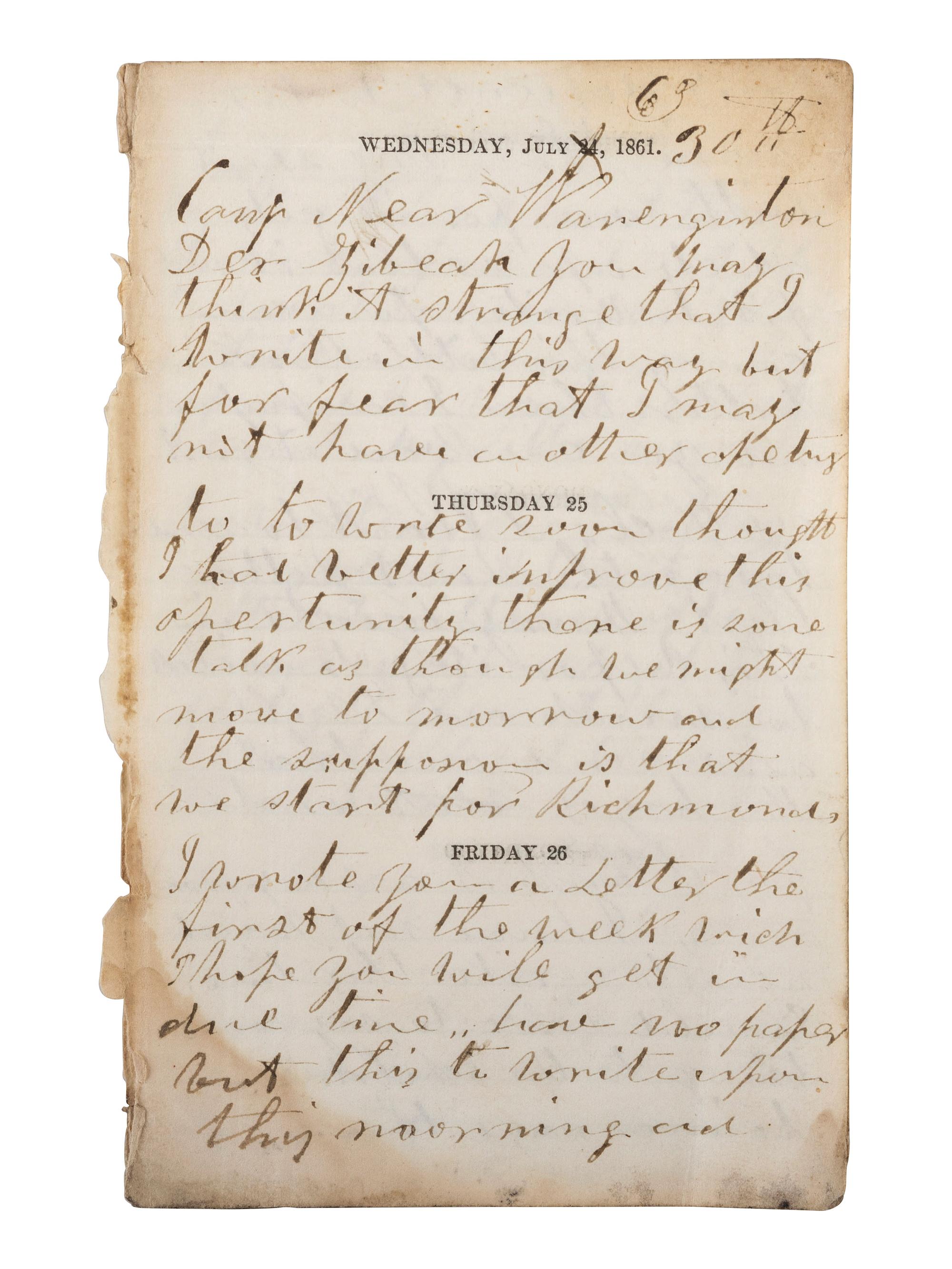 [CIVIL WAR]. Famed 20th Maine archive incl. letters and partial diary featuring Gettysburg content.