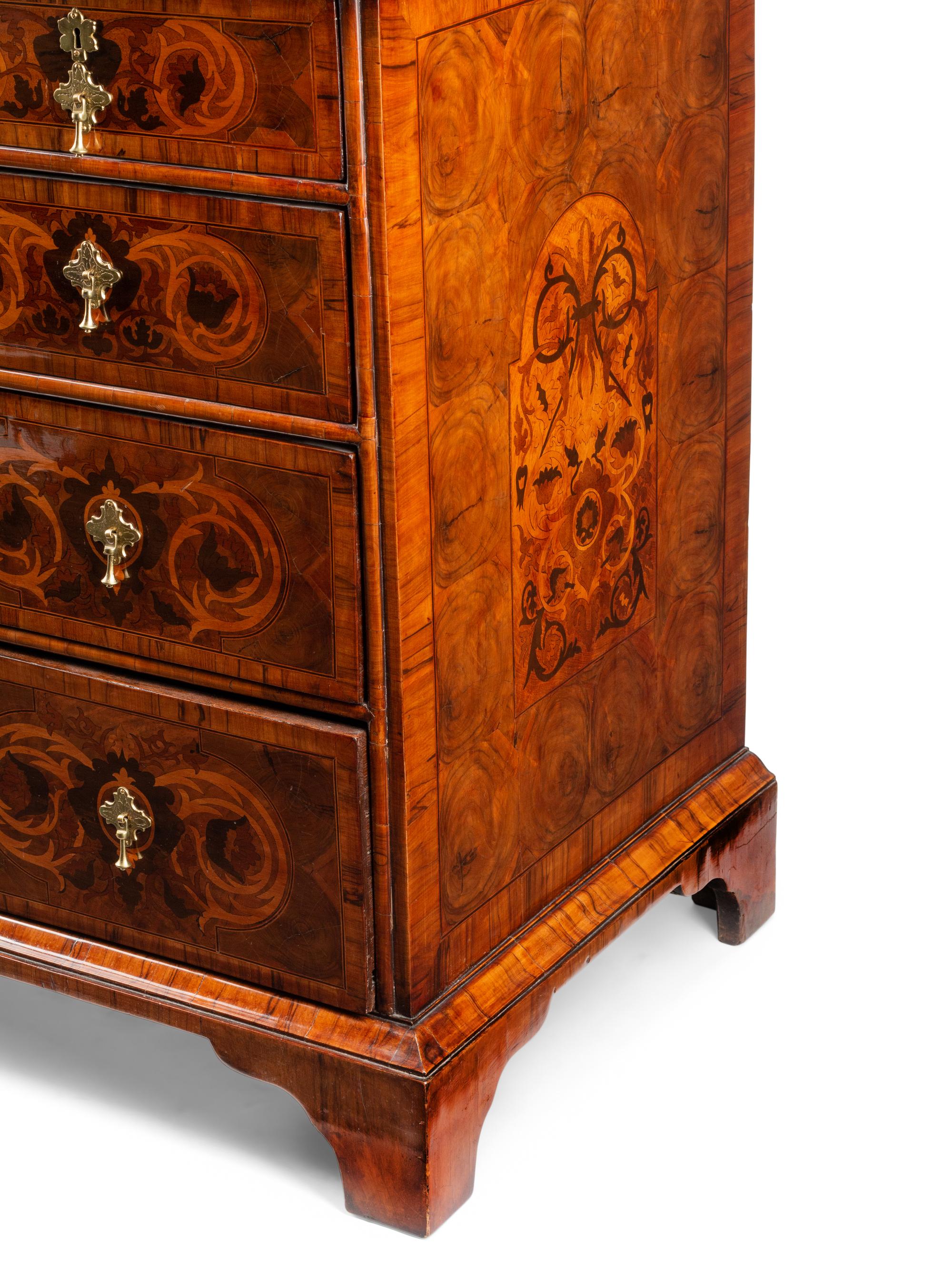 A William and Mary Oysterwood and Marquetry Chest of Drawers