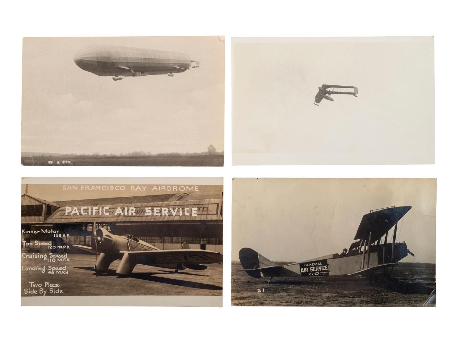 [AVIATION]. A group of 34 RPPCs & photographs of early airplanes and dirigibles.
