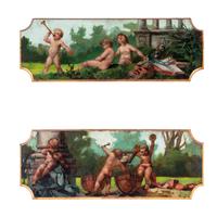 A Pair of Continental Painted Mahogany Panels