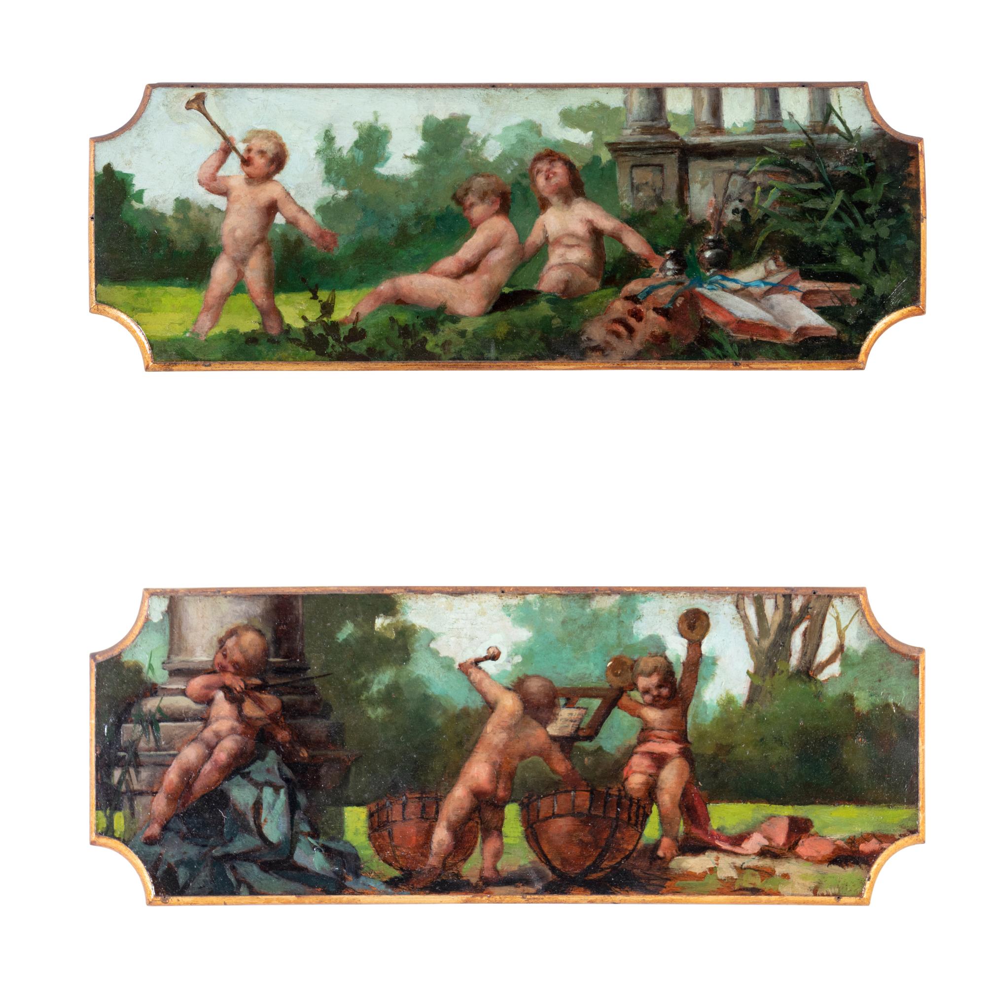 A Pair of Continental Painted Mahogany Panels