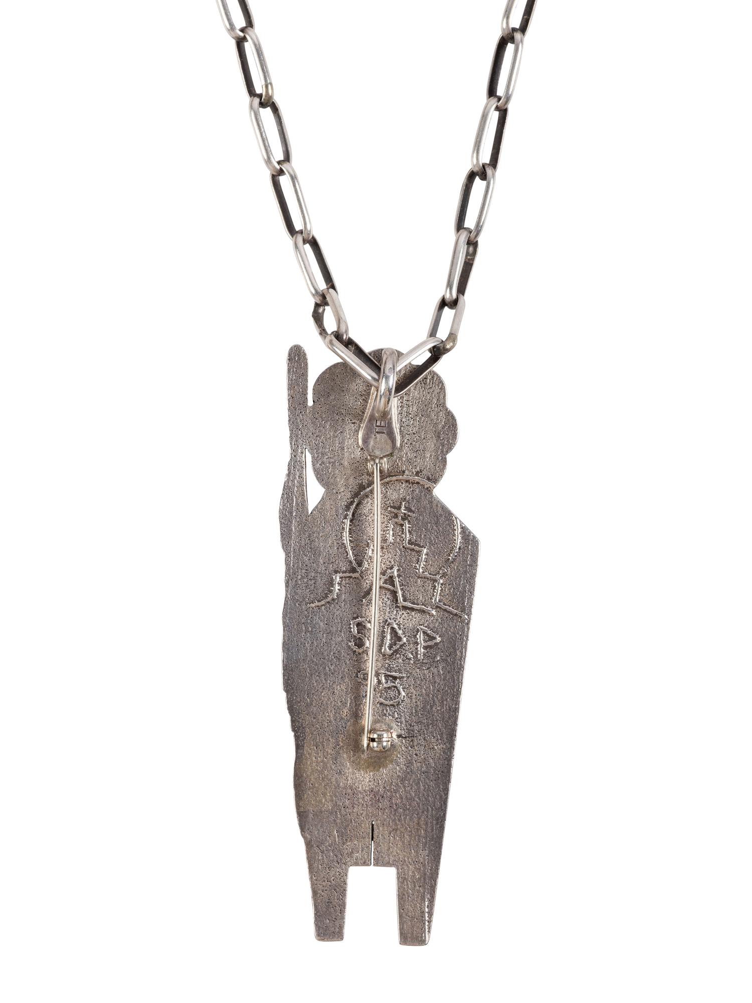 Tufa Cast Silver Figural Pendant, set with Jet and Turquoise