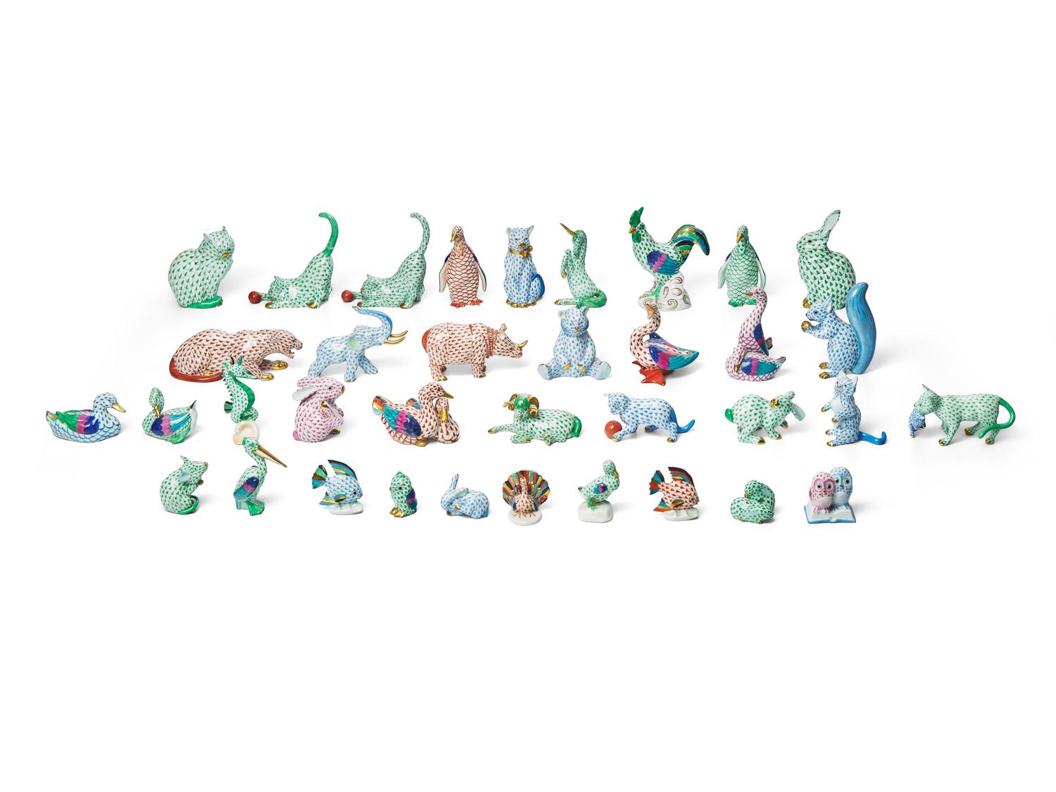 A Collection of Herend Porcelain Fishnet Animals