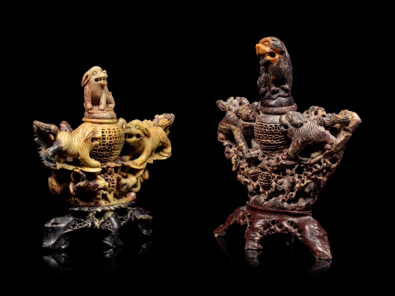 Two Chinese Carved Soapstone Incense Burners