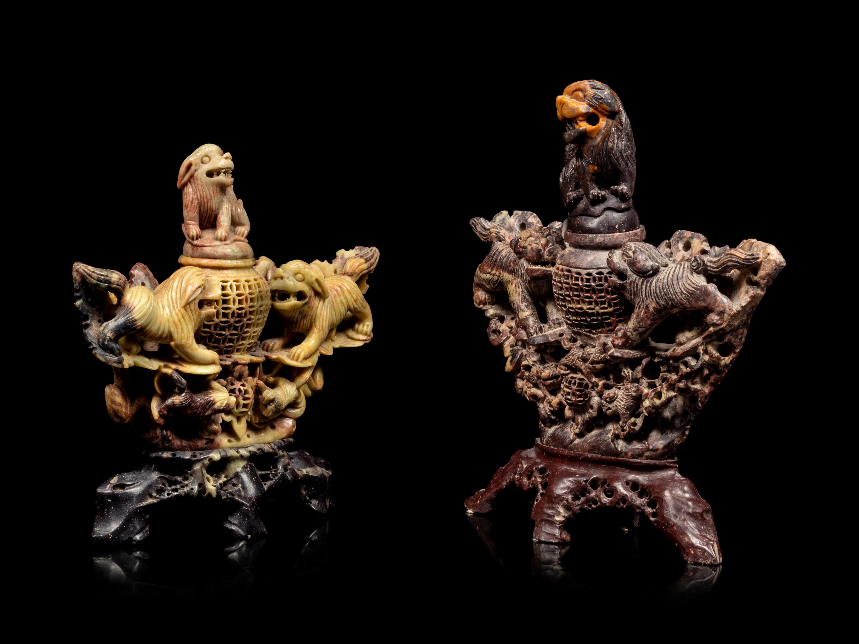 Two Chinese Carved Soapstone Incense Burners