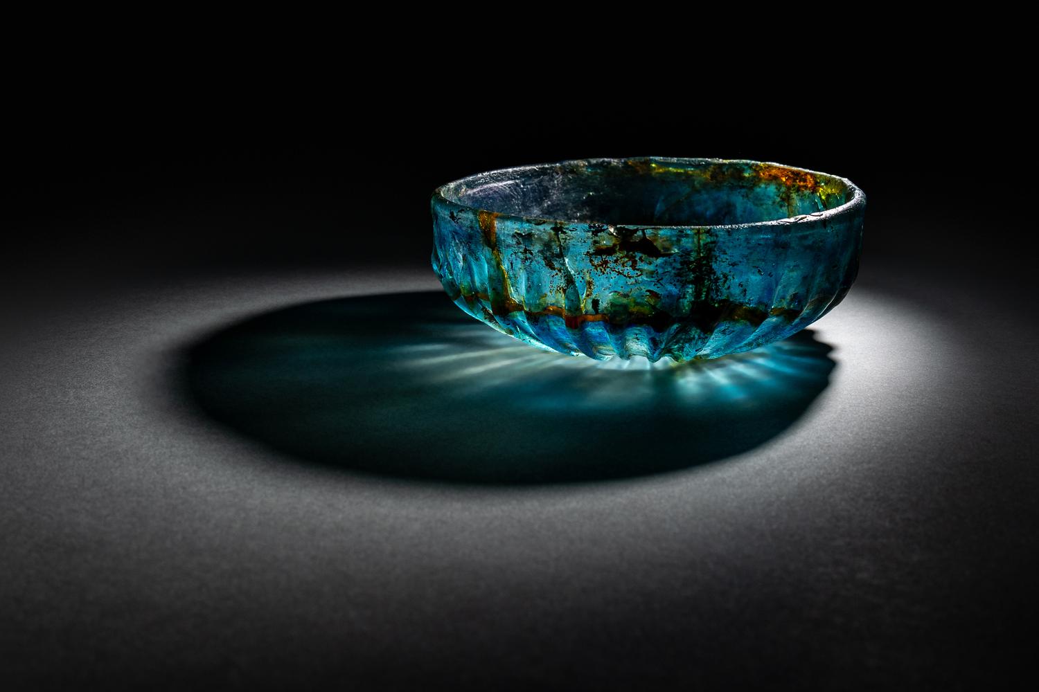 A Roman Blue Glass Ribbed Bowl