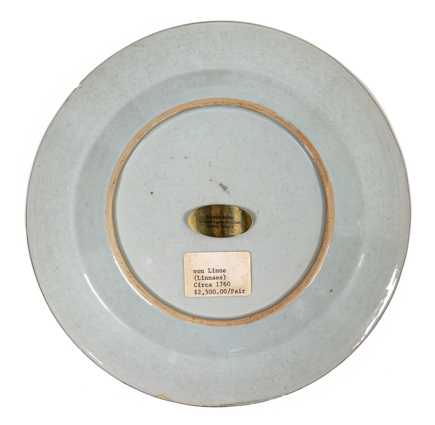 A Pair of Chinese Export Style Porcelain Plates with Stands