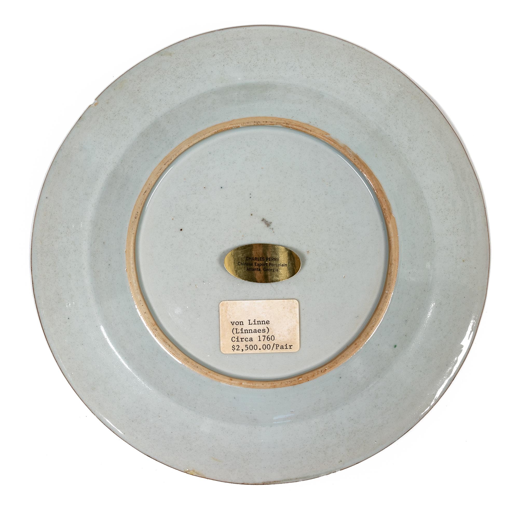 A Pair of Chinese Export Style Porcelain Plates with Stands