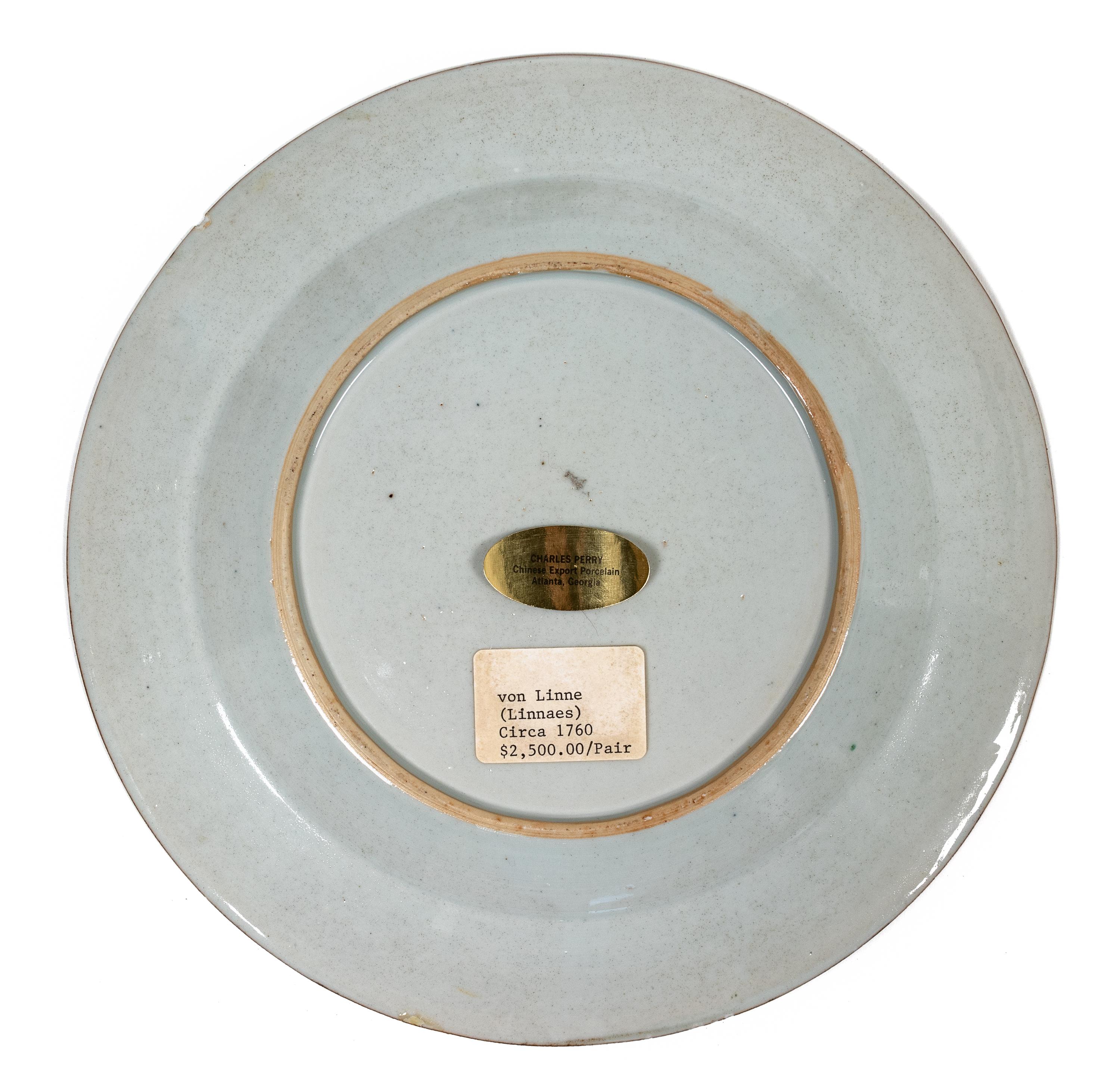 A Pair of Chinese Export Style Porcelain Plates with Stands