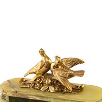 A French Green Onyx, Gilt-Metal and Champlevé Three-Piece Clock Garniture