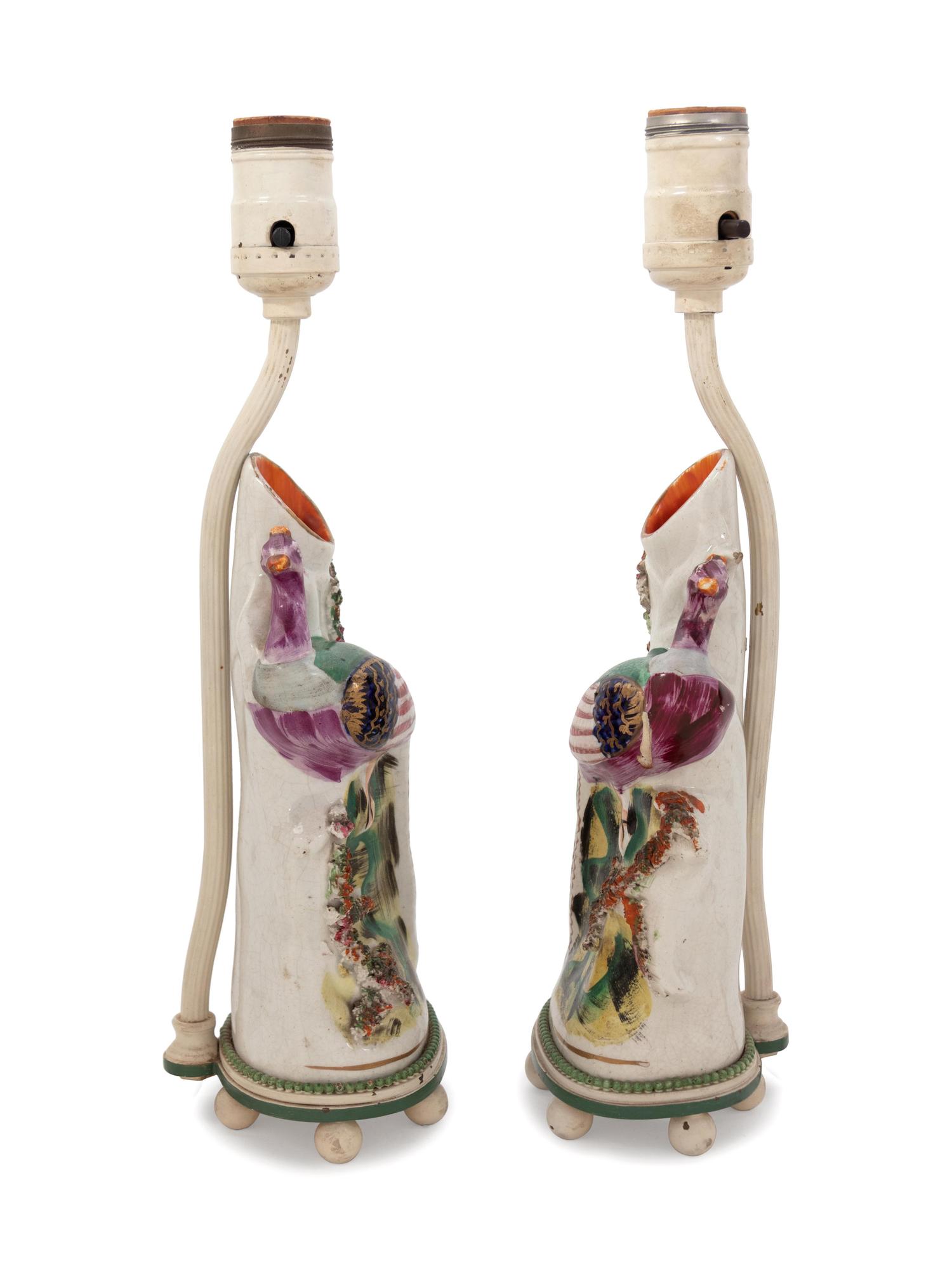 A Pair of Staffordshire Vases Mounted as Lamps