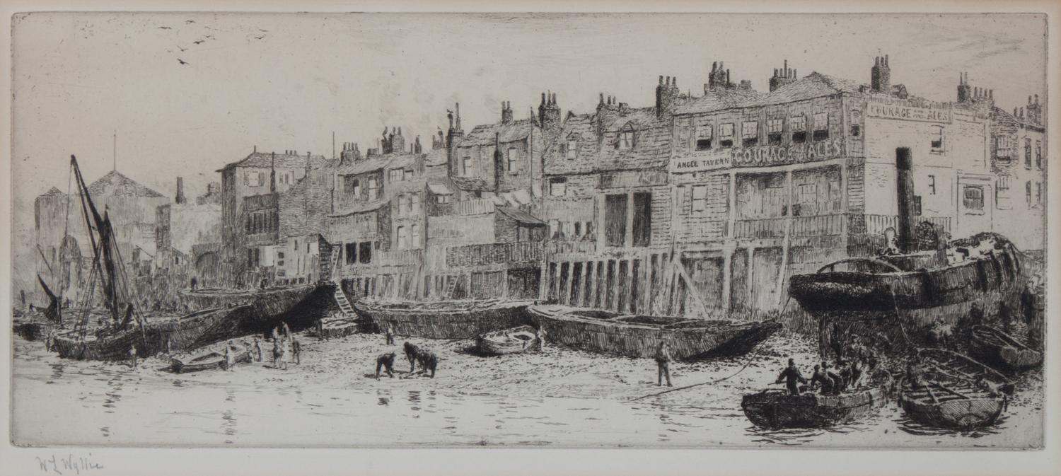 William Lionel Wyllie, (British, 1853-1931), Old Waterloo Bridge From The South Bank and Cherry Gardens, Rotherhithe (two works)
