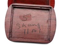 A Diminutive Hanging Display Shelf, a Cinnabar Box and a Wooden Dresser Box