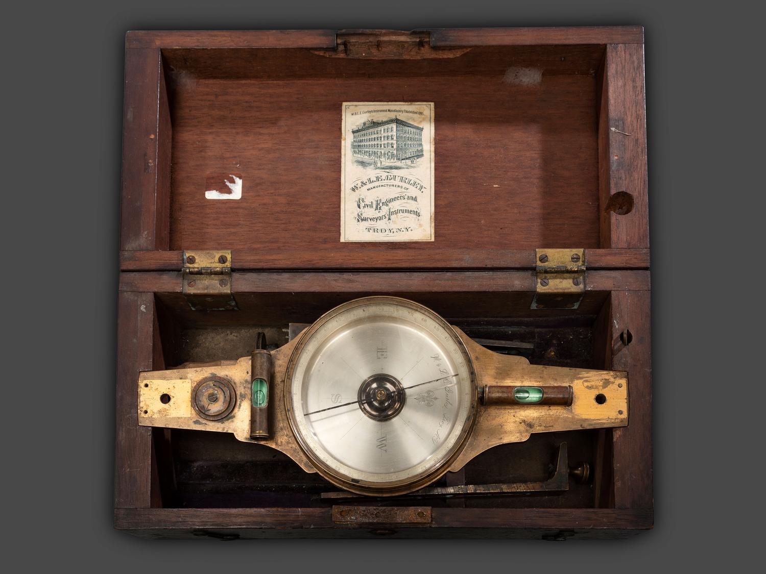 A W. and L.E. Gurley Cased Brass Compass