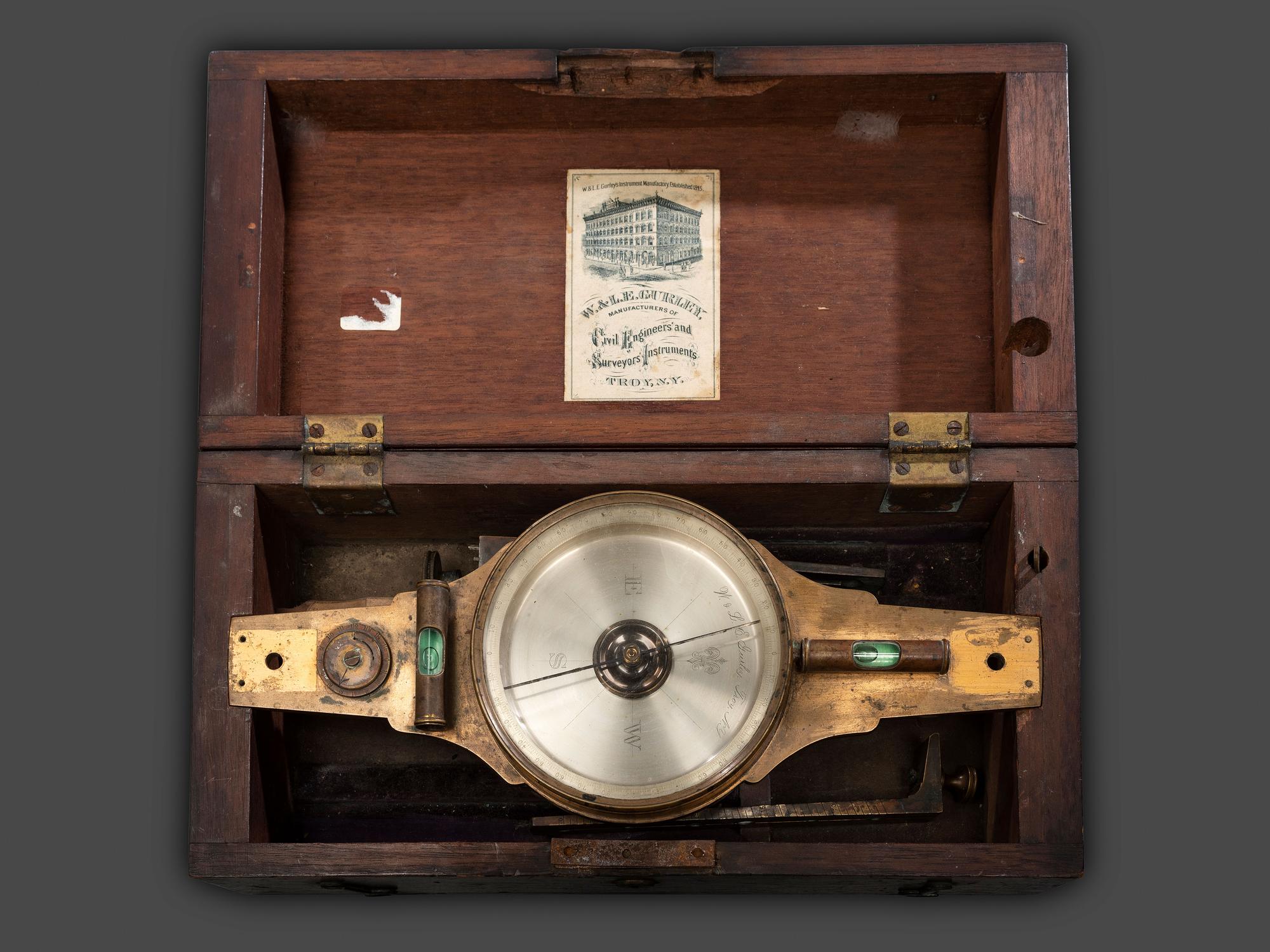 A W. and L.E. Gurley Cased Brass Compass