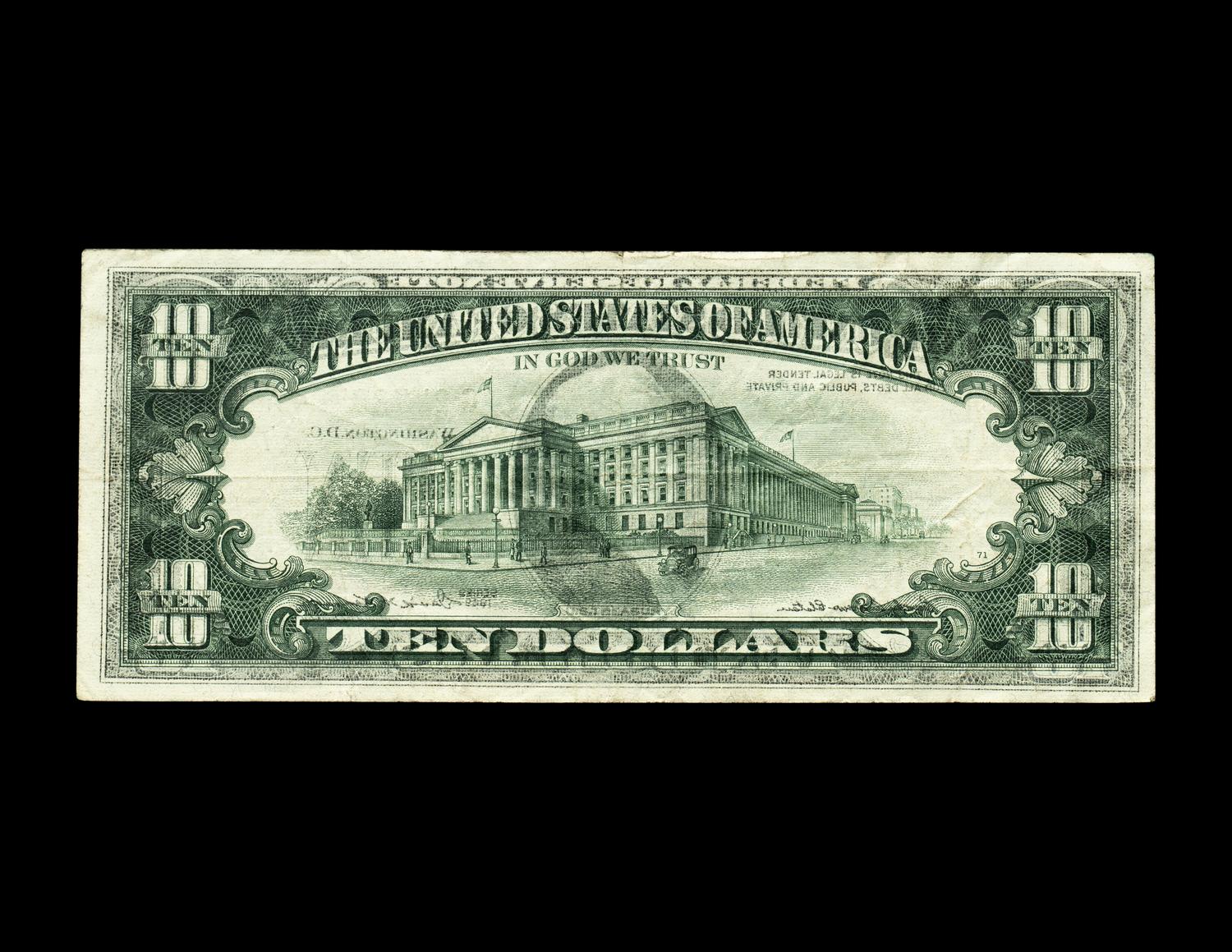 [ERROR] A Series 1969 $10 Federal Reserve Note Offset Printing Front-To-Back Error