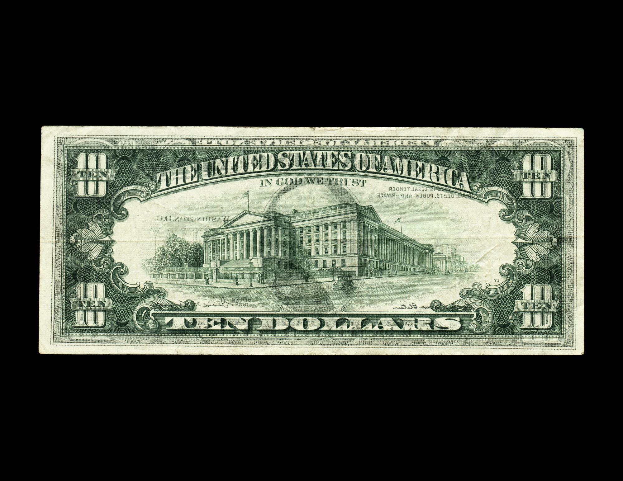 [ERROR] A Series 1969 $10 Federal Reserve Note Offset Printing Front-To-Back Error