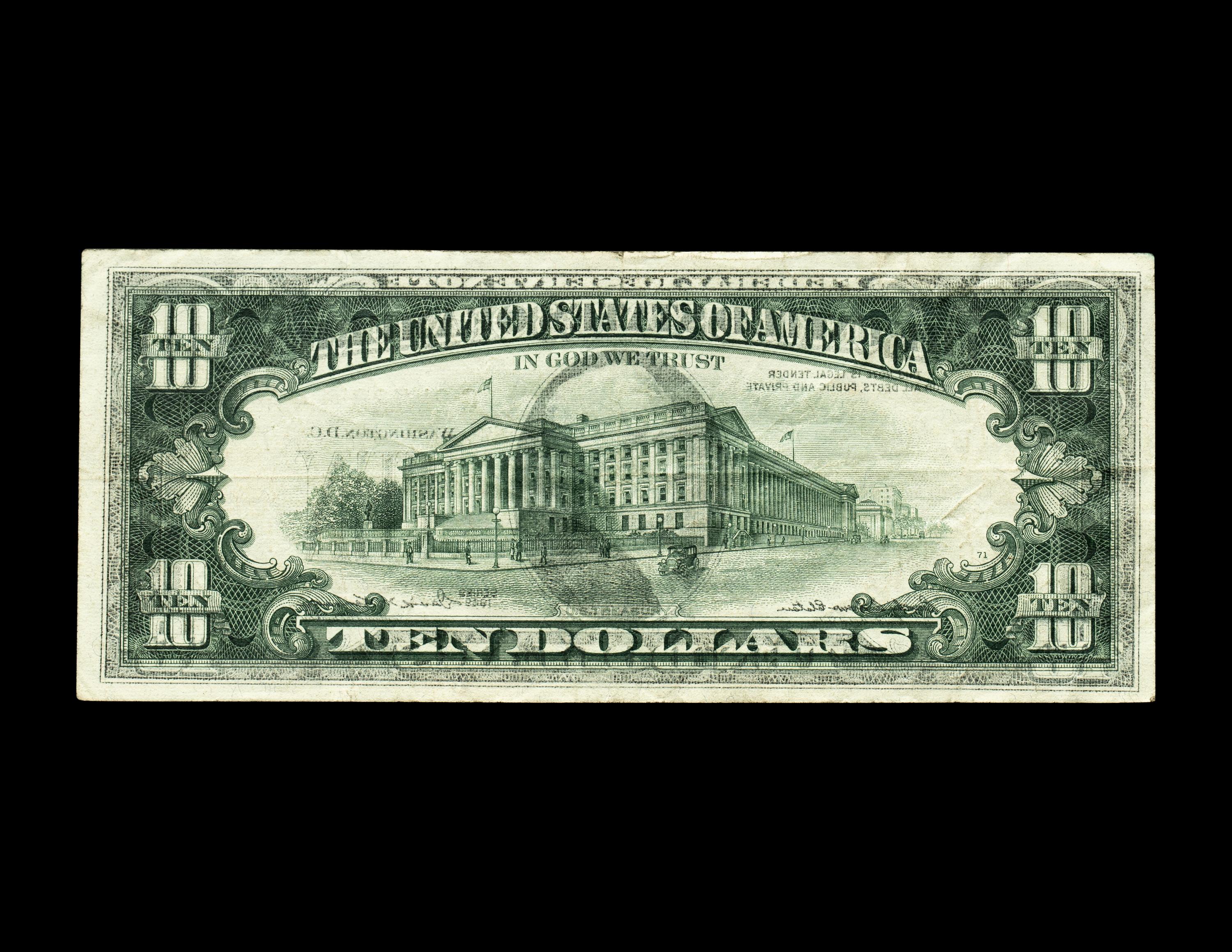 [ERROR] A Series 1969 $10 Federal Reserve Note Offset Printing Front-To-Back Error