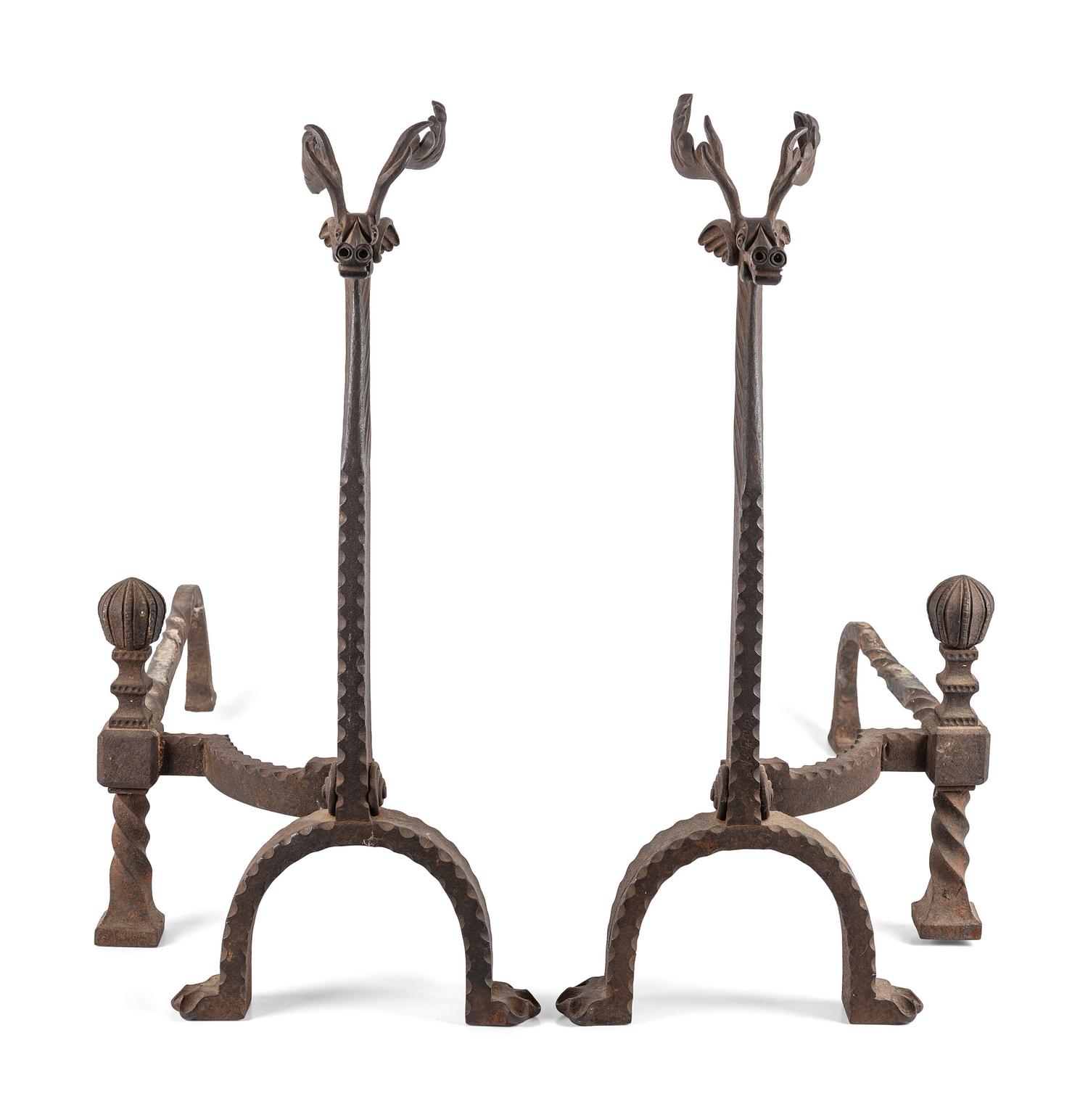 A Pair of Cast Iron Caribou Andirons
