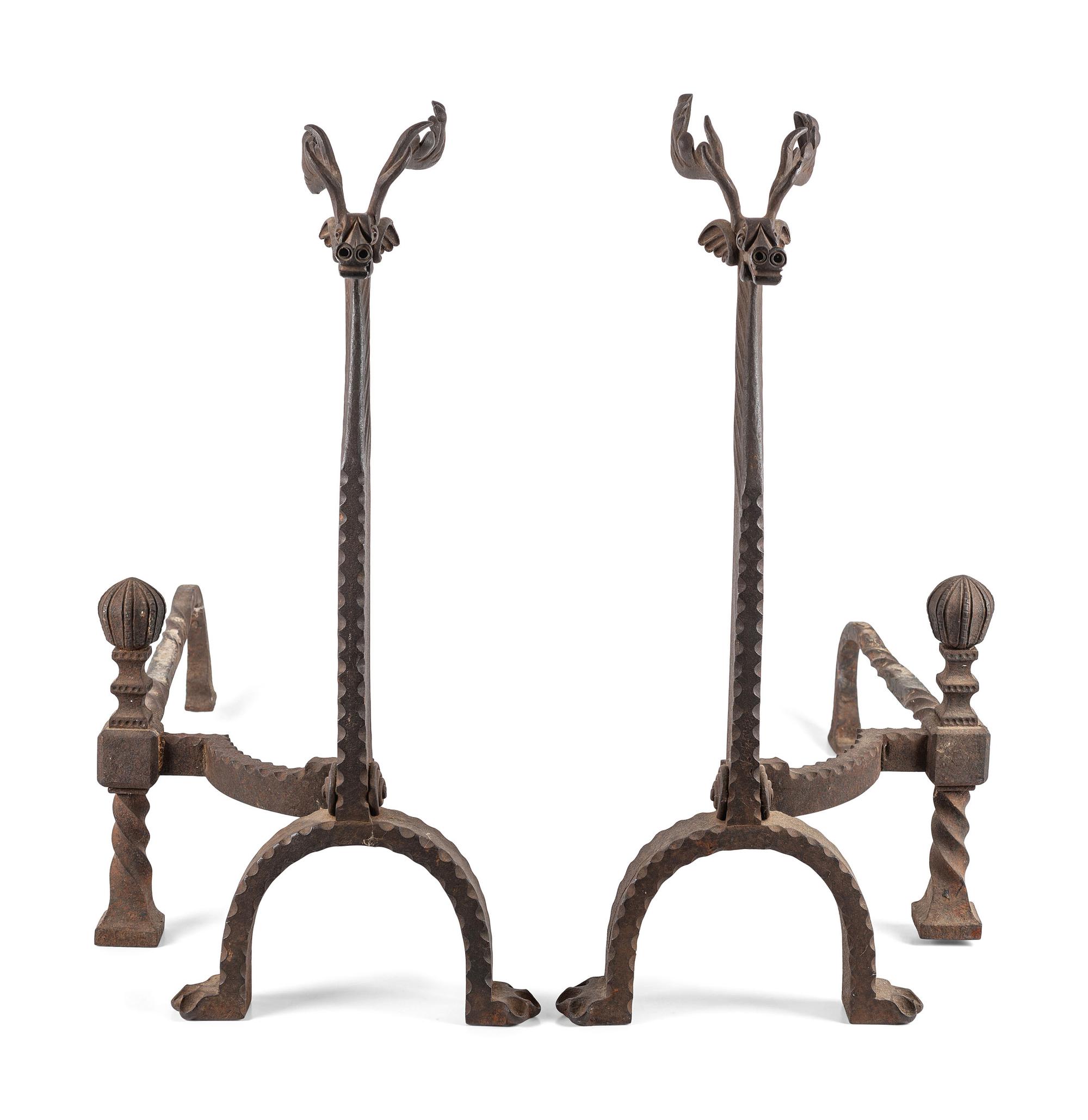 A Pair of Cast Iron Caribou Andirons