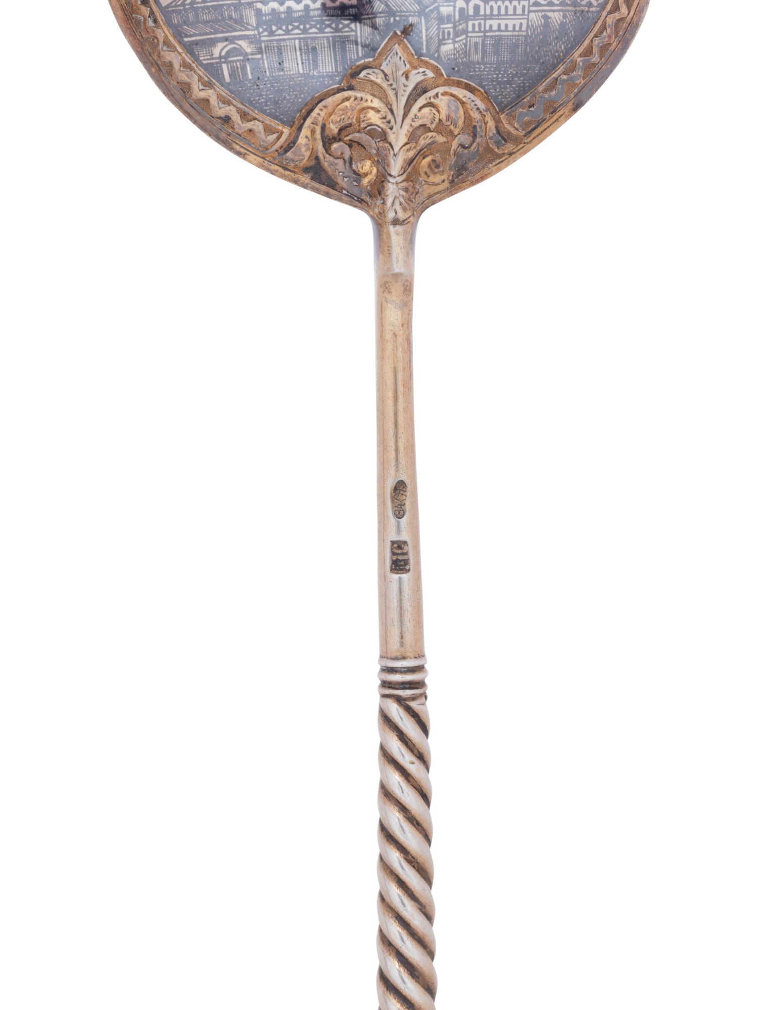 Three Russian Niello Silver Spoons
