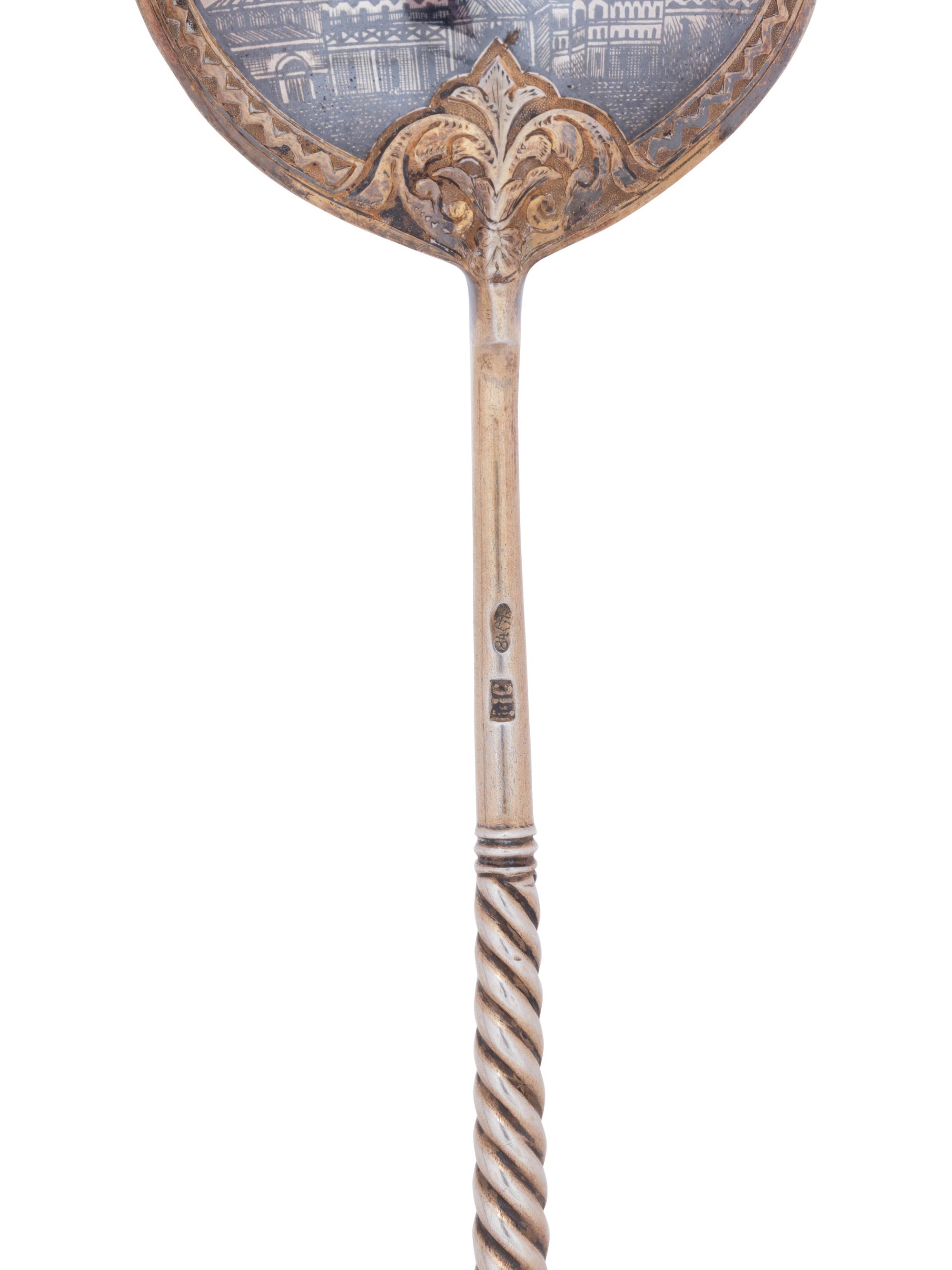 Three Russian Niello Silver Spoons