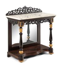 A Continental Parcel-Gilt Mahogany Marble-Top Pier Table
