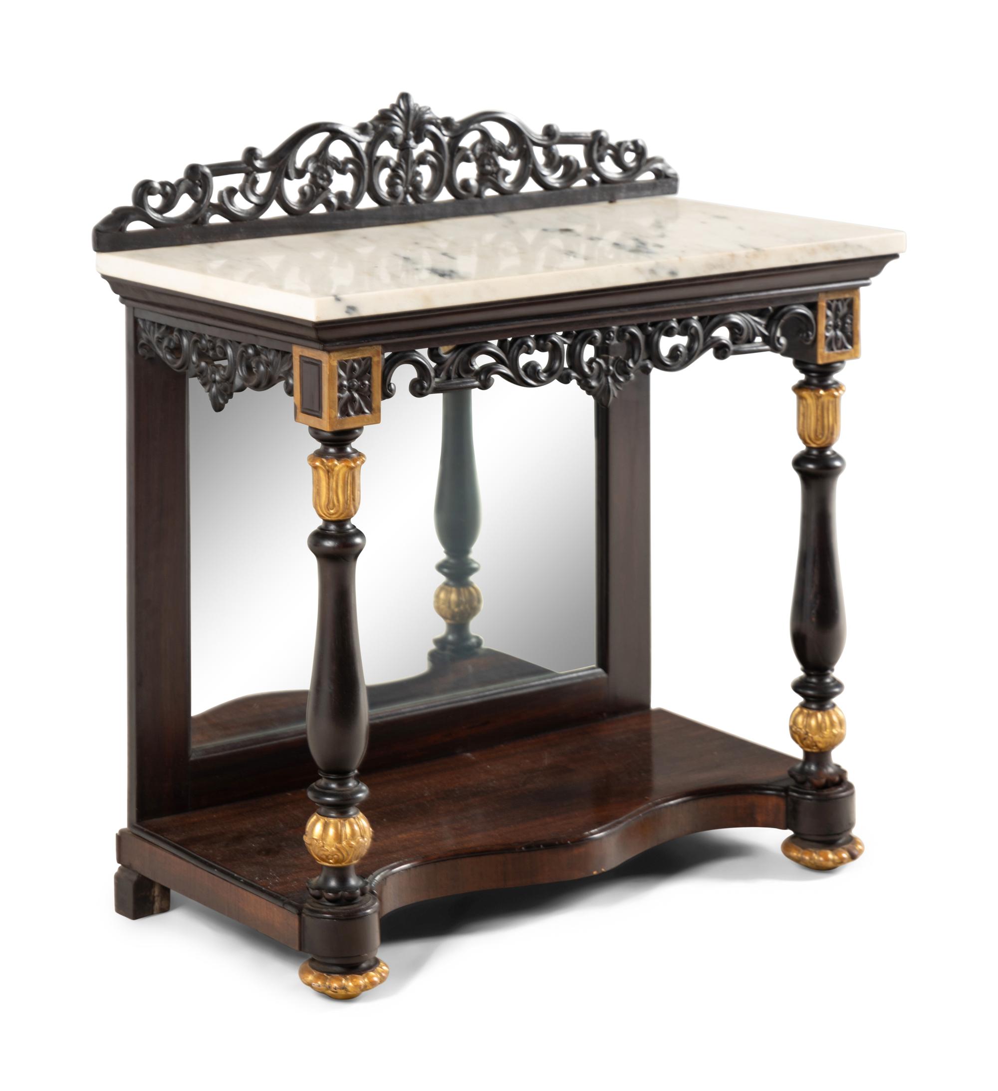 A Continental Parcel-Gilt Mahogany Marble-Top Pier Table