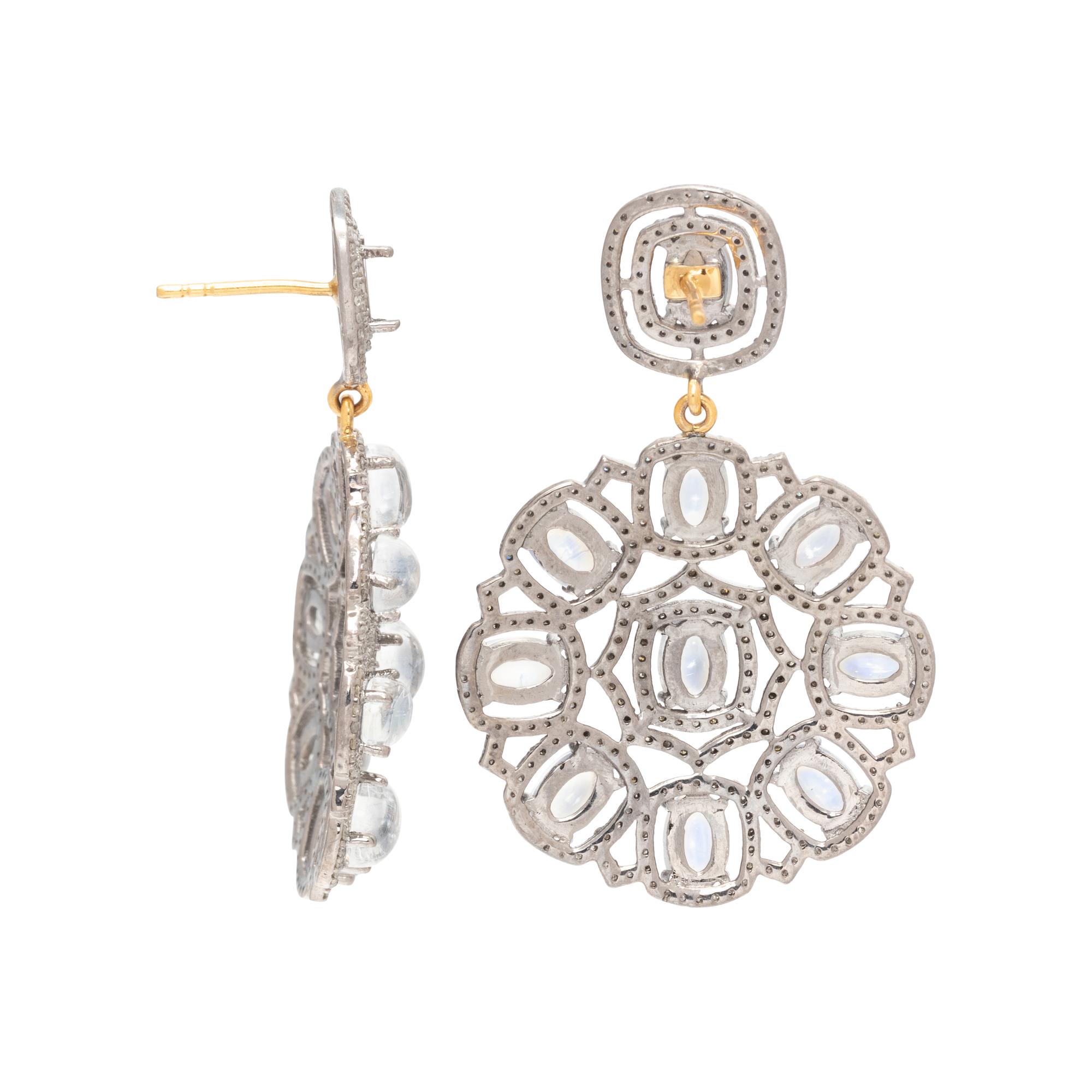 MOONSTONE AND DIAMOND EARRINGS
