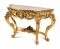 A Rococo Style Giltwood Onyx-Top Pier Table and Mirror