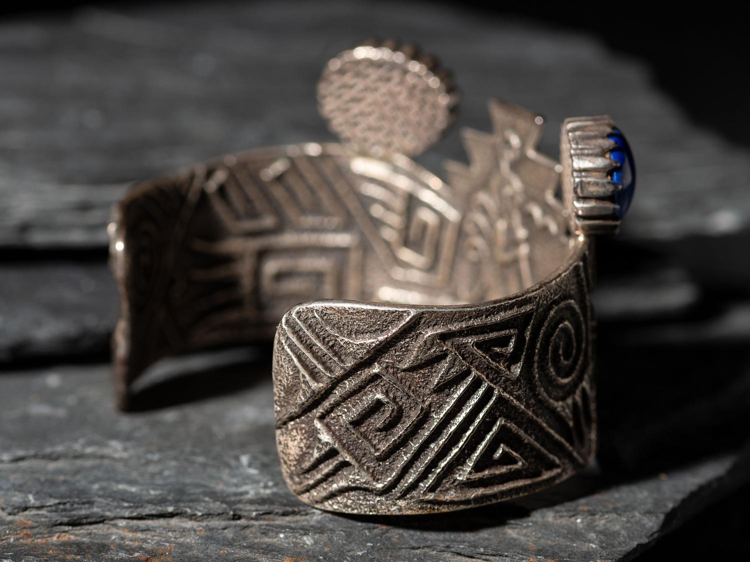 Tufa Cast Silver and Lapis Cuff Bracelet