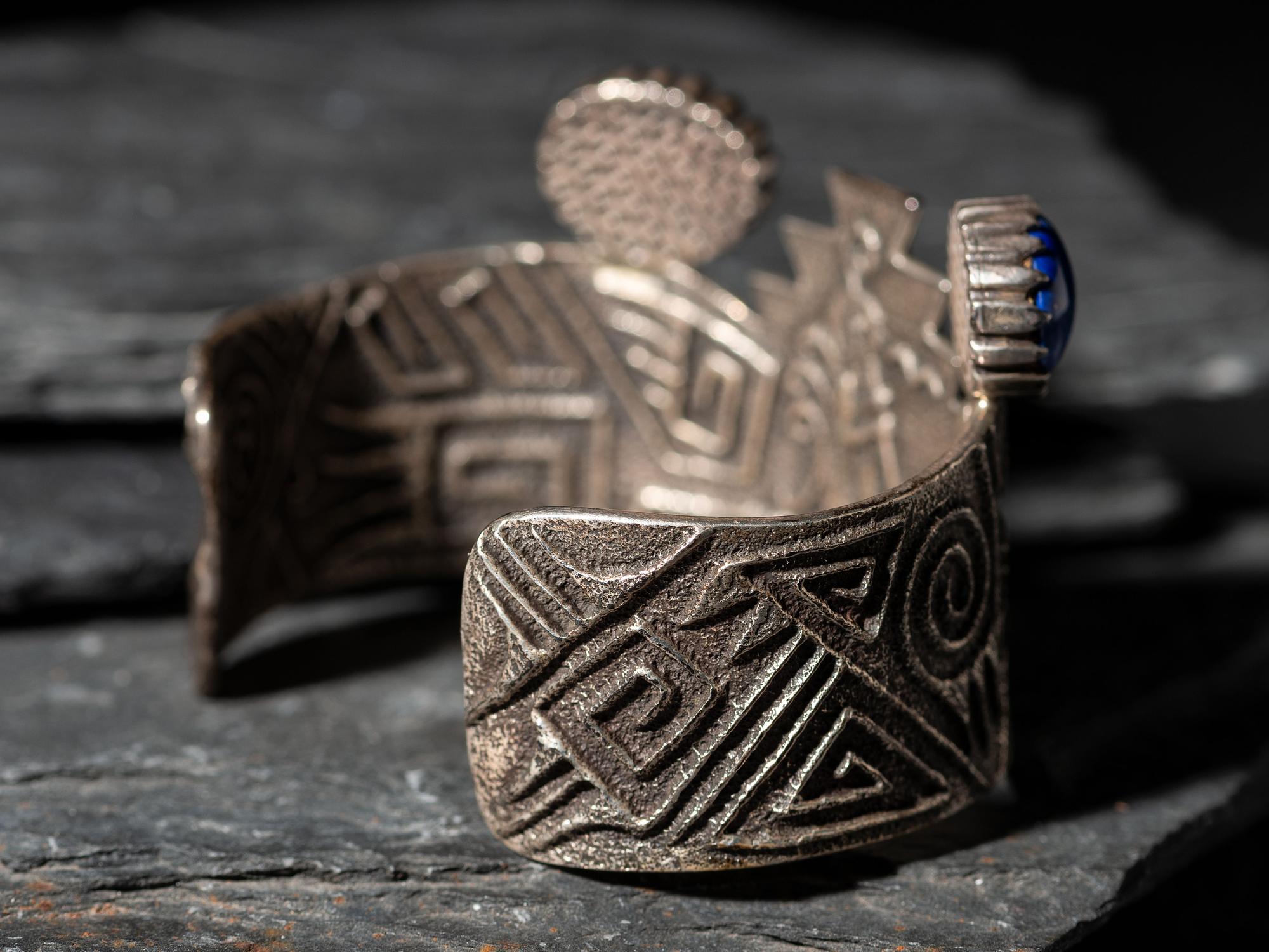 Tufa Cast Silver and Lapis Cuff Bracelet