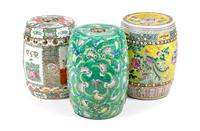 Three Famille Rose Porcelain Garden Stools
