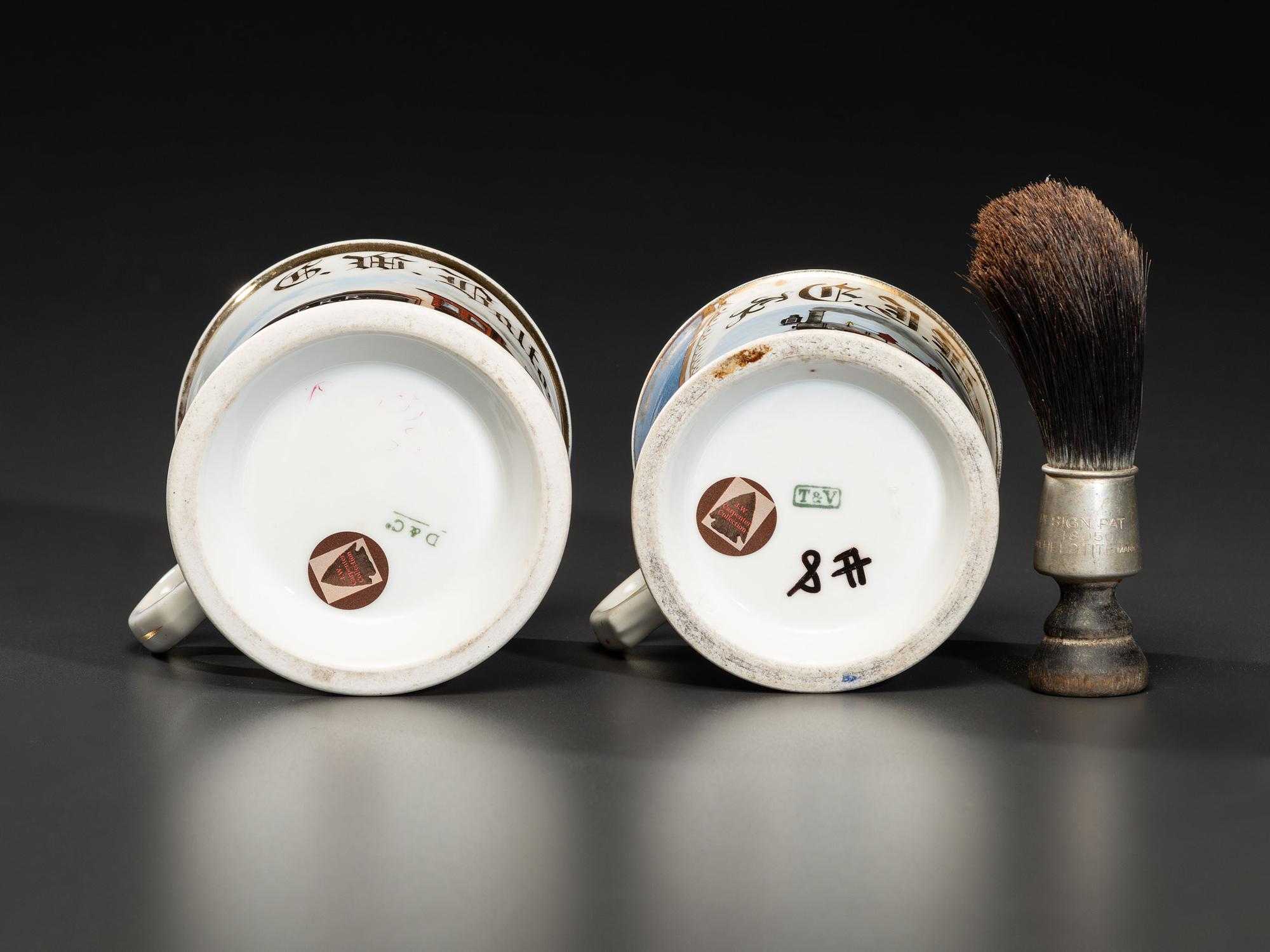 Two Railroad Worker's Porcelain Occupational Shaving Mugs