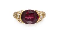An 18 Karat Yellow Gold, Garnet and Diamond Ring, 5.50 dwts.