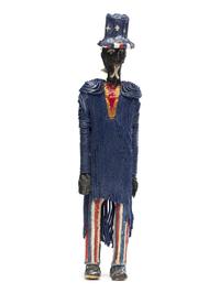A Folk Art Painted String, Papier Mache and Hair Uncle Sam Figure