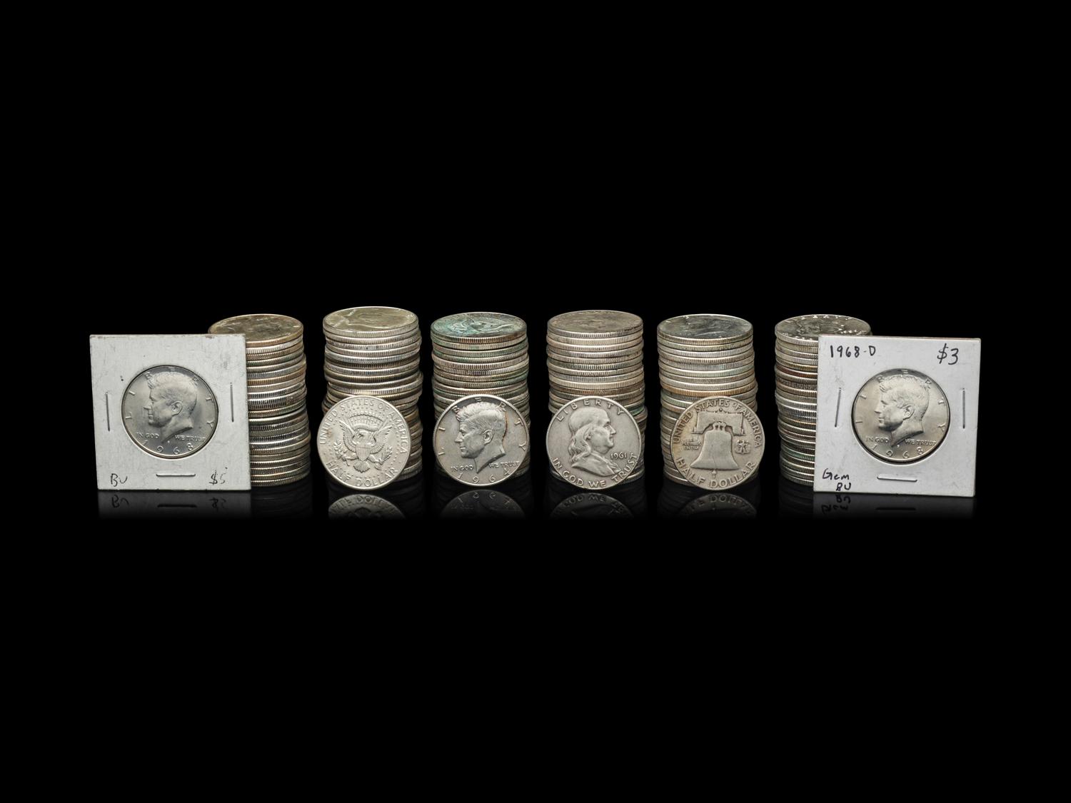 A Collection of Benjamin Franklin and John F. Kennedy 50 coins