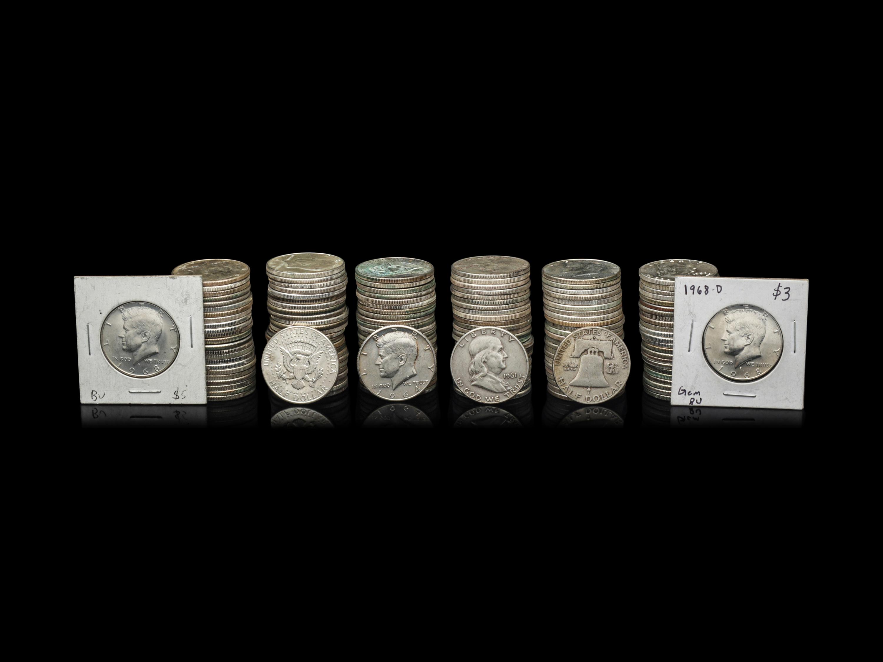 A Collection of Benjamin Franklin and John F. Kennedy 50 coins