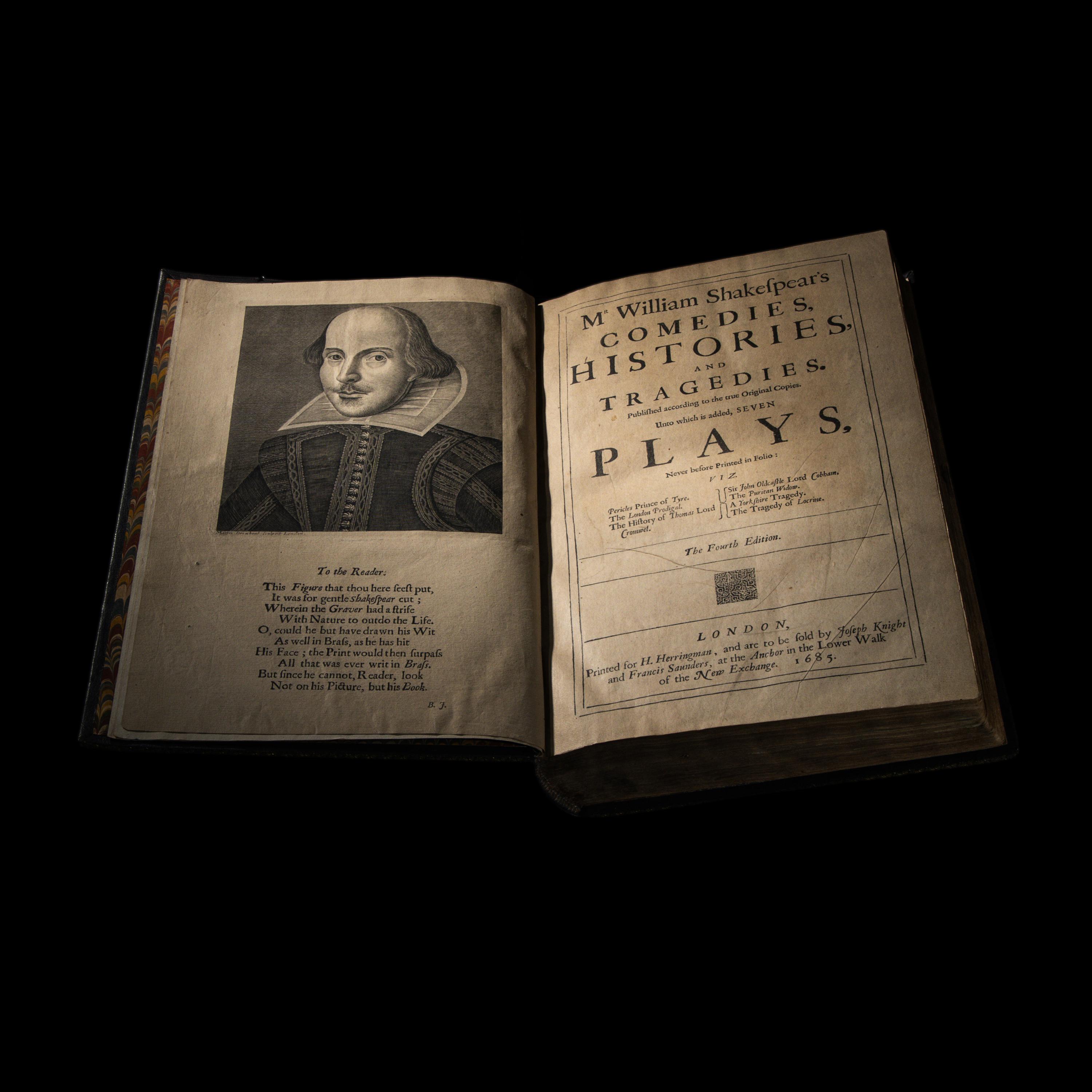 Shakespeare, William (1564-1616). Mr. William Shakespear's Comedies, Histories, and Tragedies. Published according to the true Original Copies. Unto which is added, SEVEN PLAYS, Never before Printed in Folio . London: Printed [by Robert Roberts, Robert Everingham, and John Macock] for H[enry]. Herringman, and are to be sold by Joseph Knight and Francis Saunders, at the Anchor in the Lower Walk of the New Exchange, 1685.
