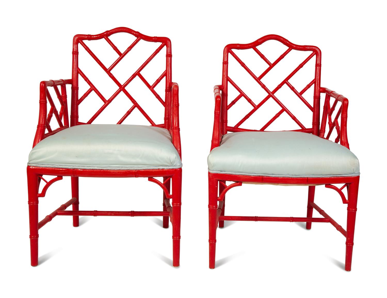A Pair of Chinese Chippendale Style Red Lacquer Armchairs — 20TH CENTURY