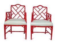 A Pair of Chinese Chippendale Style Red Lacquer Armchairs — 20TH CENTURY