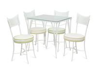 A Powder-Coated Metal Five-Piece Garden Table and Chairs