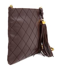 A Chanel Dark Brown Quilted Cross Body Bag, 7.5" H x 8.25" W; Strap drop: 19".