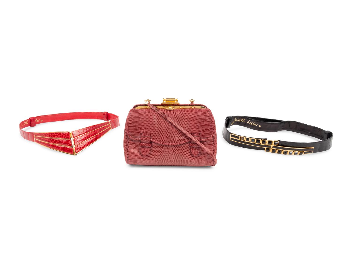 Three Judith Leiber Items, 1980-90s: One Bag & Two Belts
