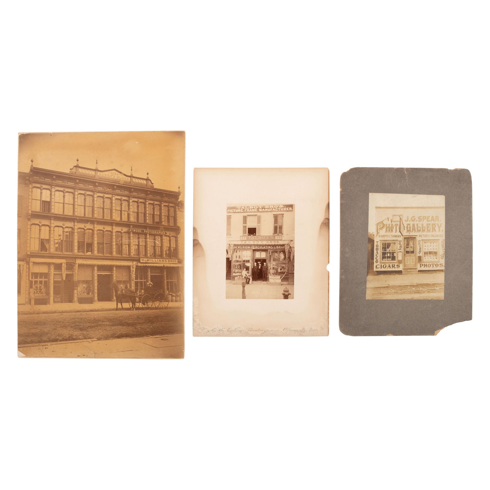 [Early Photography] Group of 14 Images with Photographic Interest, incl. Gallery Storefronts and Darkrooms.