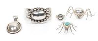 Four Pieces of Navajo Silver Jewelry, Artie Yellowhorse Cuff length 6 1/3 plus opening 1 x width 1 3/8 inches.