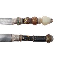 Pair of Unusual 19th Century Ottoman Kard Daggers with Jade Hilts and Gold Inlays