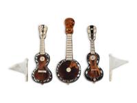A Group of Three Continental Bone and Tortoise Shell Miniature Stringed Instruments